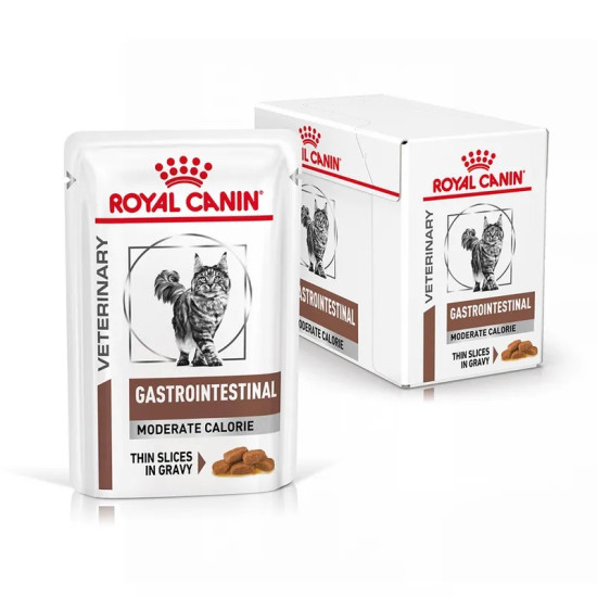 Royal Canin Veterinary Feline Gastrointestinal Moderate Calorie – Hrană Umedă pentru Pisici cu Probleme Digestive, în Sos, 85 g